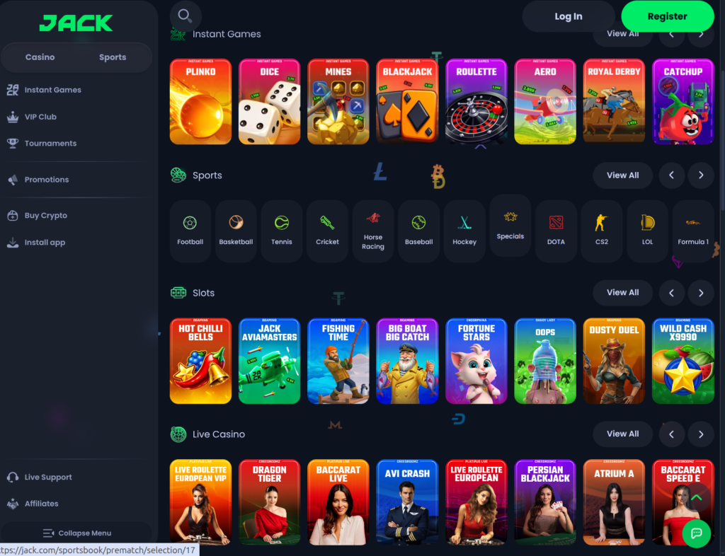 Jack.com homepage