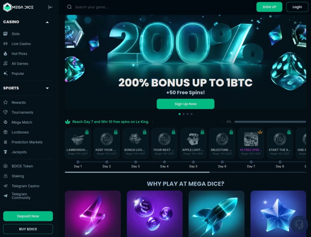 Mega Dice homepage