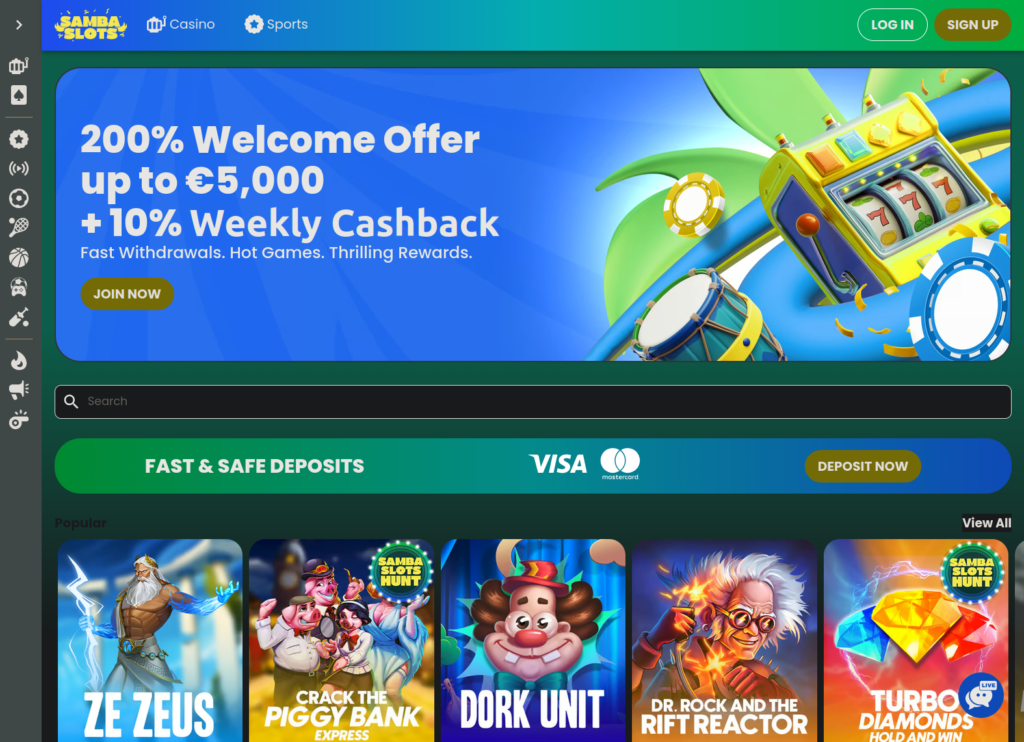 Samba Slots homepage
