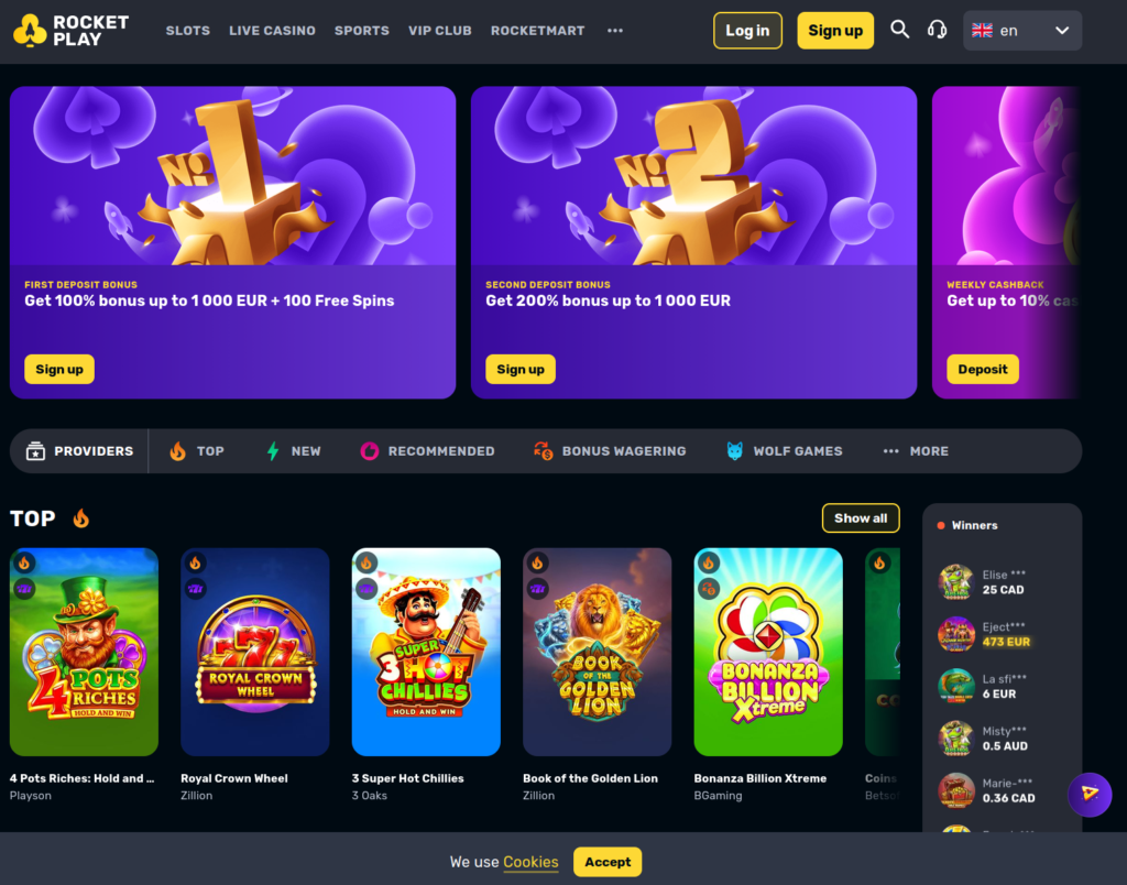 RocketPlay homepage