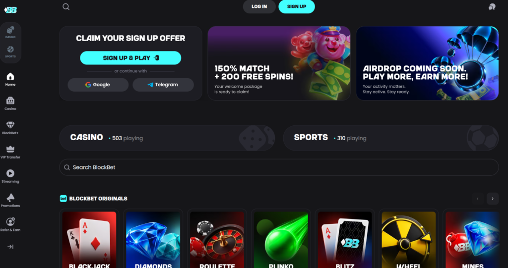 BlockBet homepage